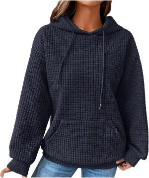 Waffle Knit Oversized Hoodies for Women with Pocket - Fall Sweatshirt 2024
