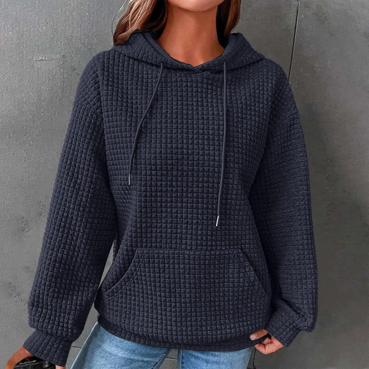 Waffle Knit Oversized Hoodies for Women with Pocket - Fall Sweatshirt 2024