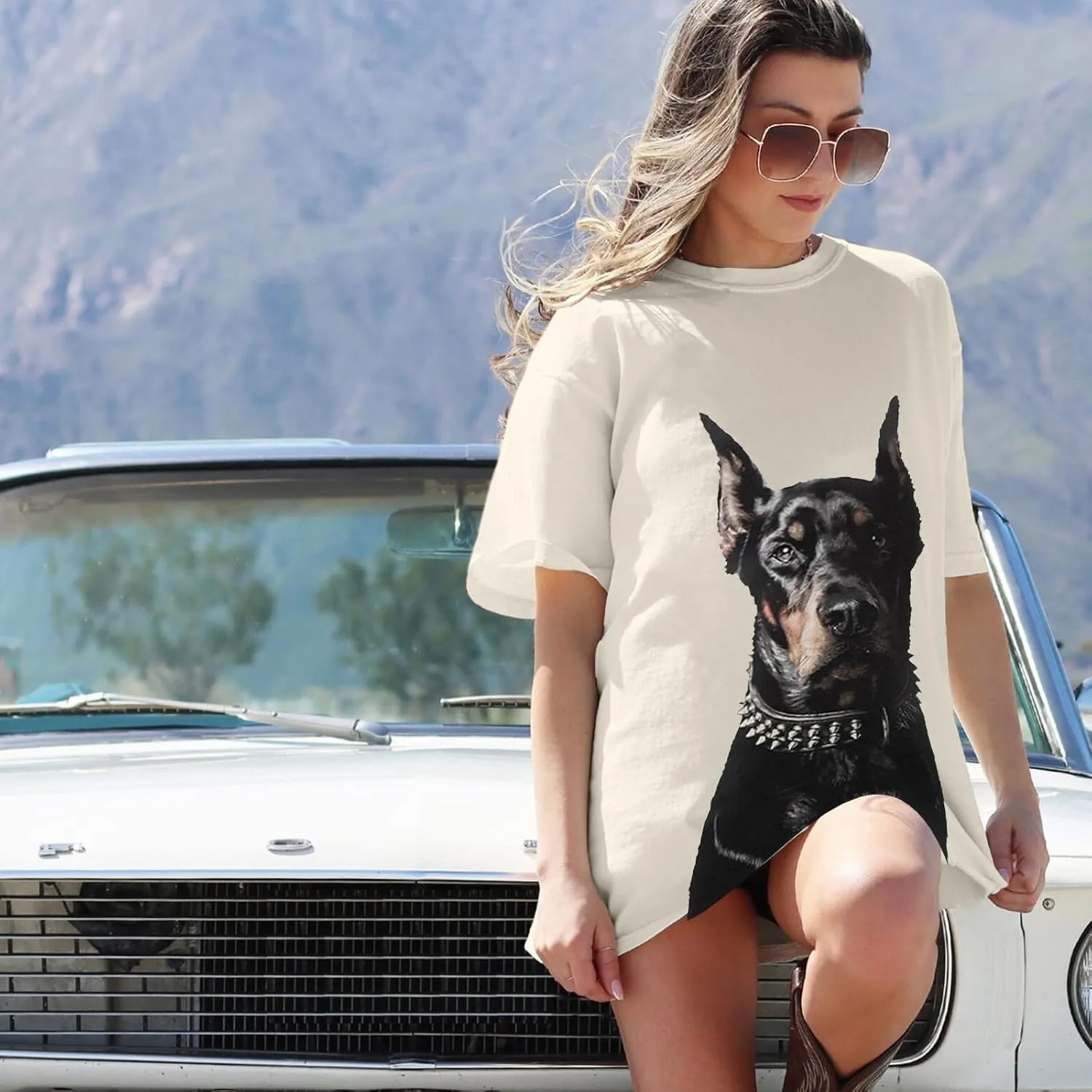 Weiyuqi Mens Oversized Doberman Shirt Graphic Tees Casual Streetwear Aesthetic Baggy Harajuku Vintage T-Shirt Unisex Tops