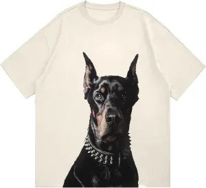 Weiyuqi Mens Oversized Doberman Shirt Graphic Tees Casual Streetwear Aesthetic Baggy Harajuku Vintage T-Shirt Unisex Tops