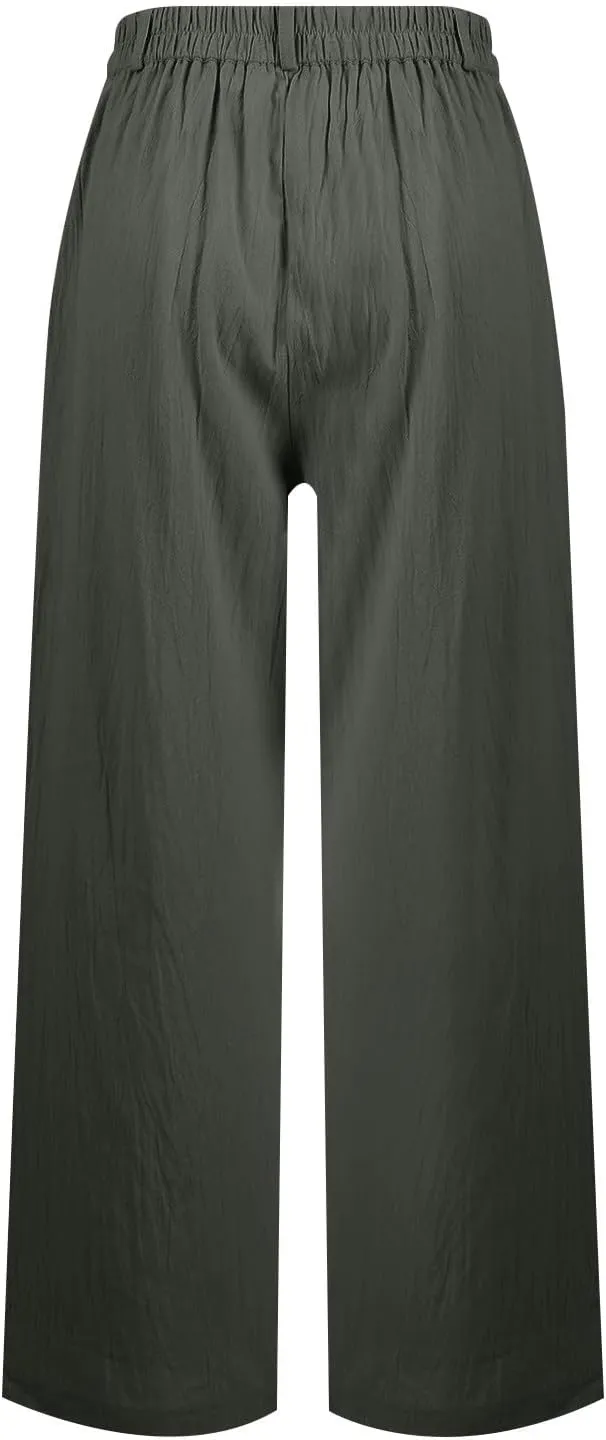 Wide Leg Linen Pants for Women Dressy Pleated Business Casual Work Pants High Waisted Dress Pants Slacks with Pockets