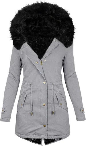 Winter Jacket for Women Fleece Puffer Lined Parka Drawstring Waterproof Coat Warm Hood Overcoat with Pockets