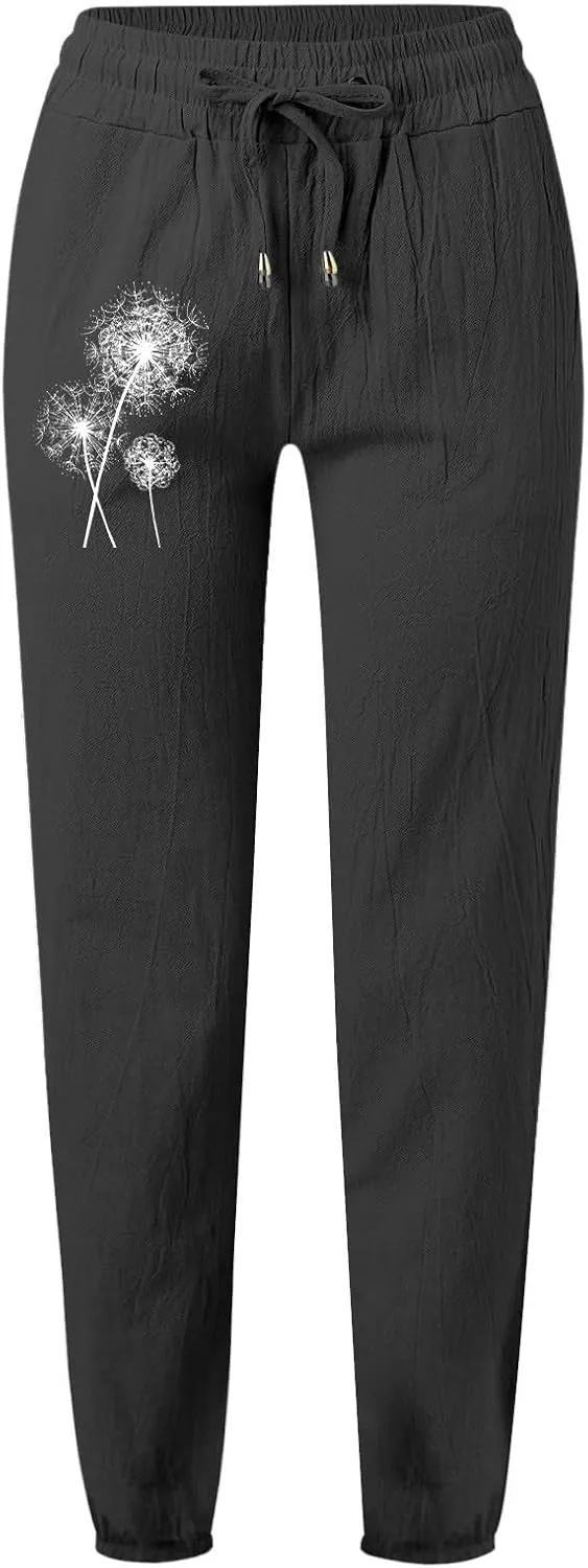 Woman Pants Casual Summer Drawstring High Waist Straight Leg Pants Casual Dressy Work Vacation Beach Trousers with Pockets