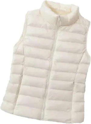 Women Autumn Winter Sleeveless Puffer Jackets White Duck Down Vest Female Casual Coats