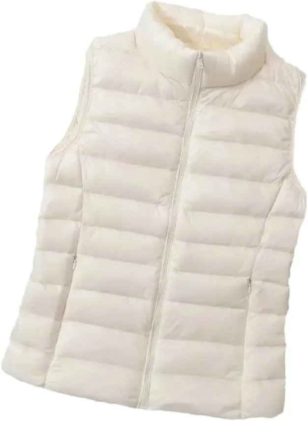 Women Autumn Winter Sleeveless Puffer Jackets White Duck Down Vest Female Casual Coats