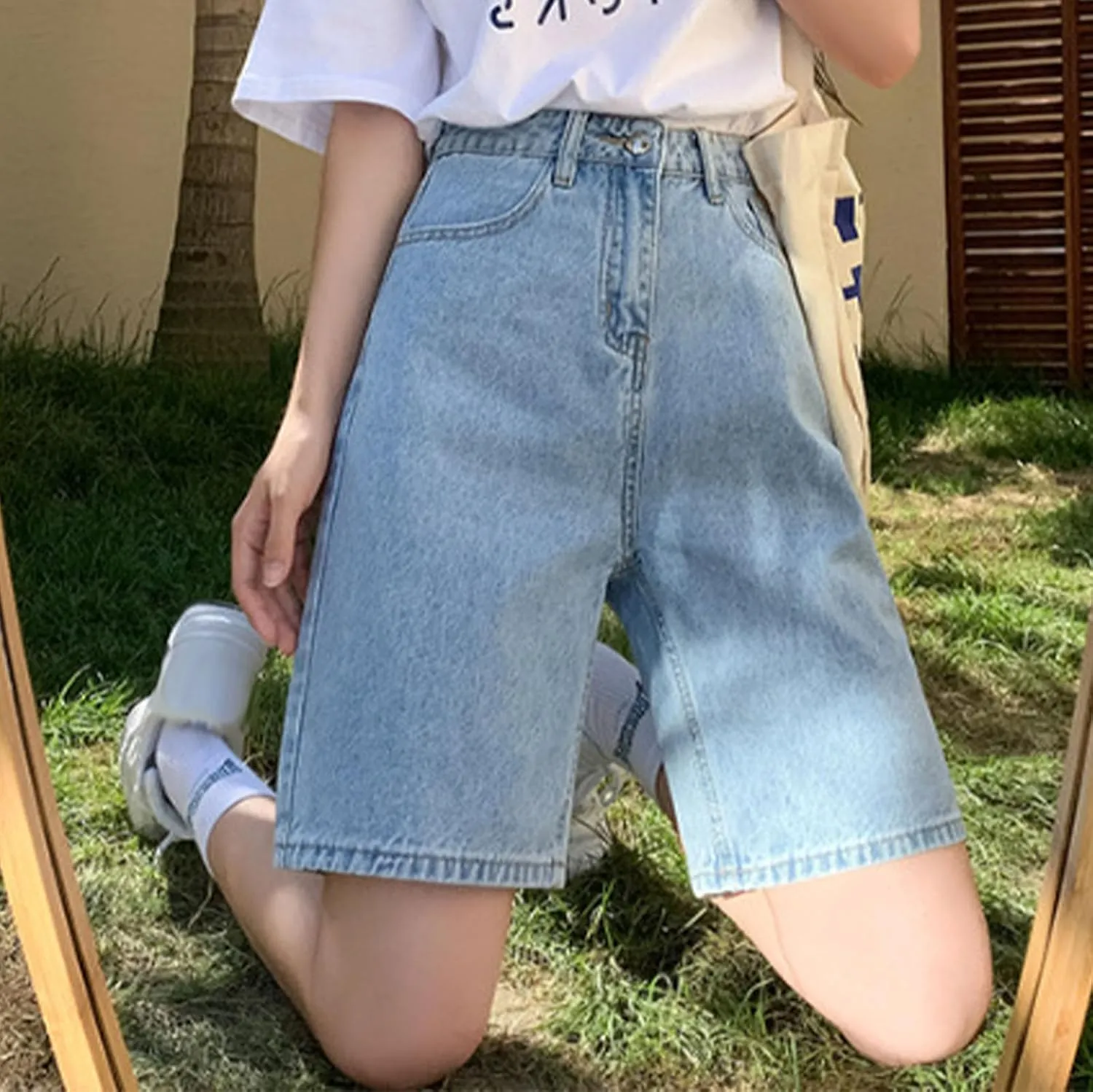 Women Baggy Denim Shorts High Waisted Denims Y2K Short Summer Lounge Wide Leg Short Jeans Fashion Streetwear with Pocket