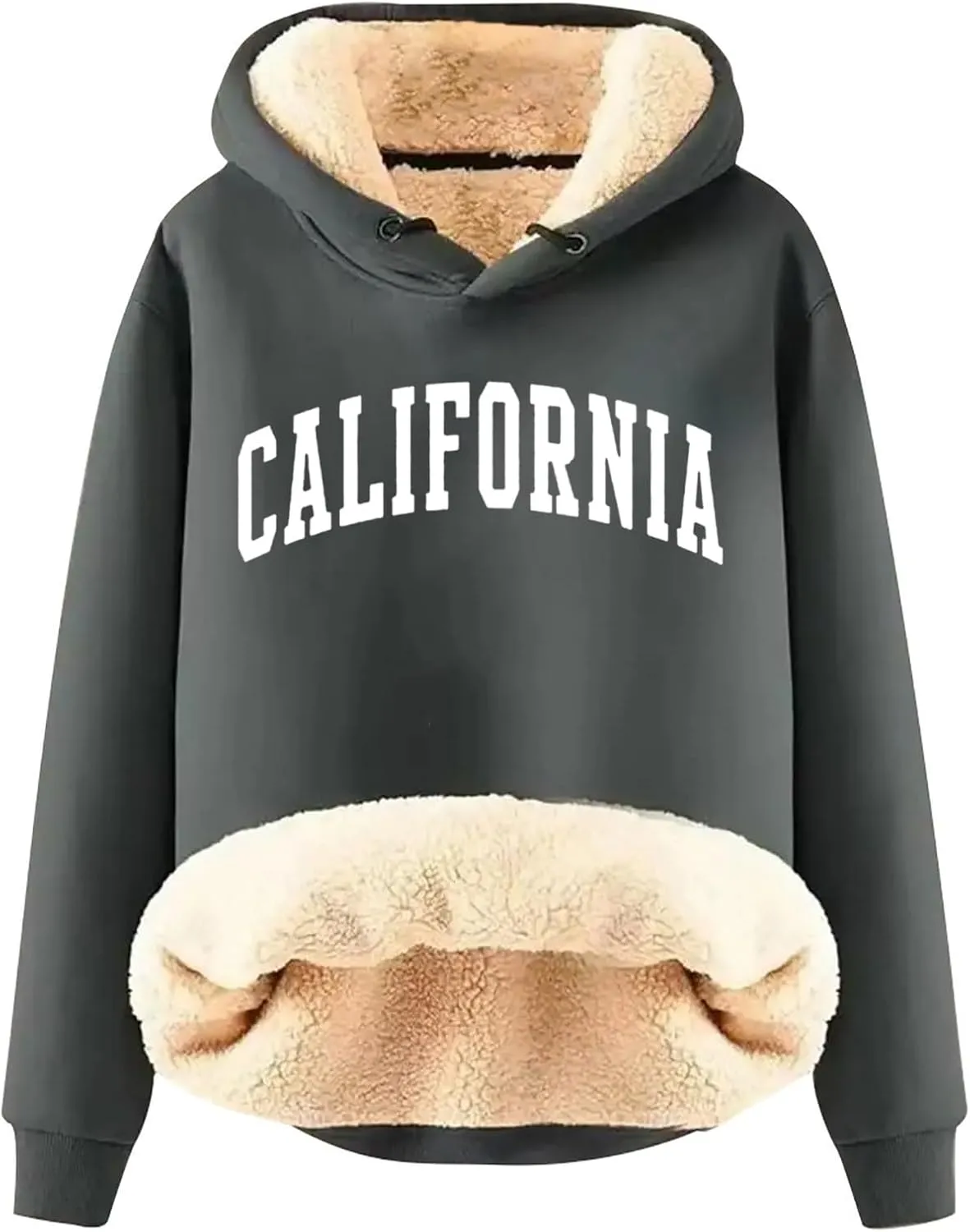 Women California Hoodies Winter Sherpa Lined Sweatshirt Warm Thermal Pullover Hooded Sweatshirts Fleece Jacket