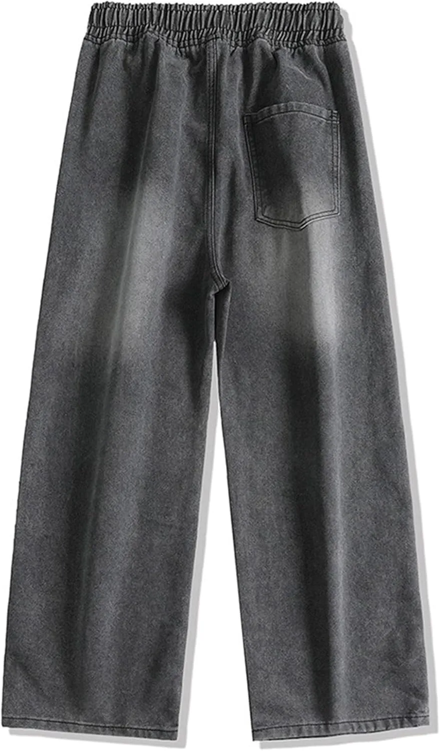 Women Drawstring Sports Casual Denim Pants Distressed Fashion Joker Straight Jeans Y2K Handsome Wide Leg Trousers