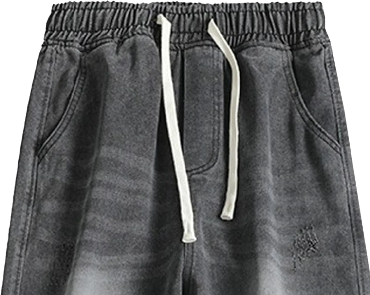 Women Drawstring Sports Casual Denim Pants Distressed Fashion Joker Straight Jeans Y2K Handsome Wide Leg Trousers