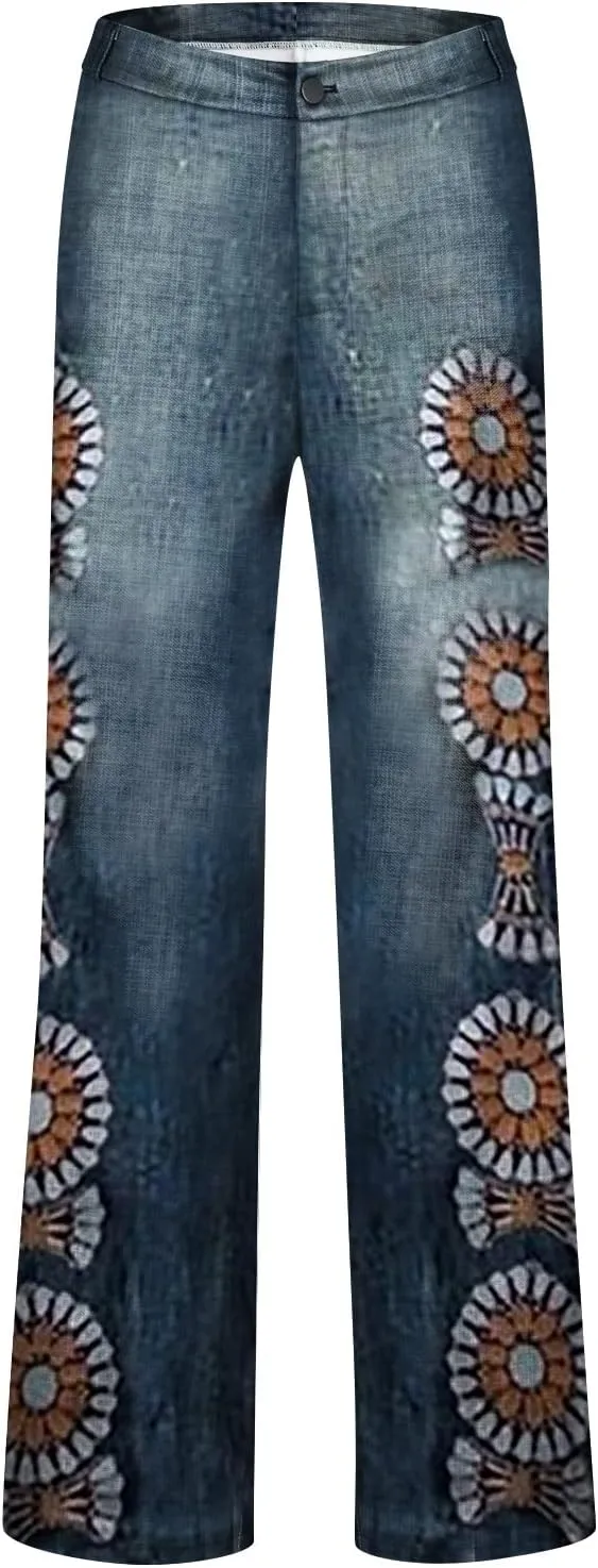Women Fashion Retro Literature and Print Casual Loose Pants Plus Size Loose Pants Fall &Winter Outfits