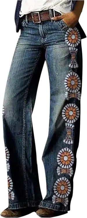 Women Fashion Retro Literature and Print Casual Loose Pants Plus Size Loose Pants Fall &Winter Outfits
