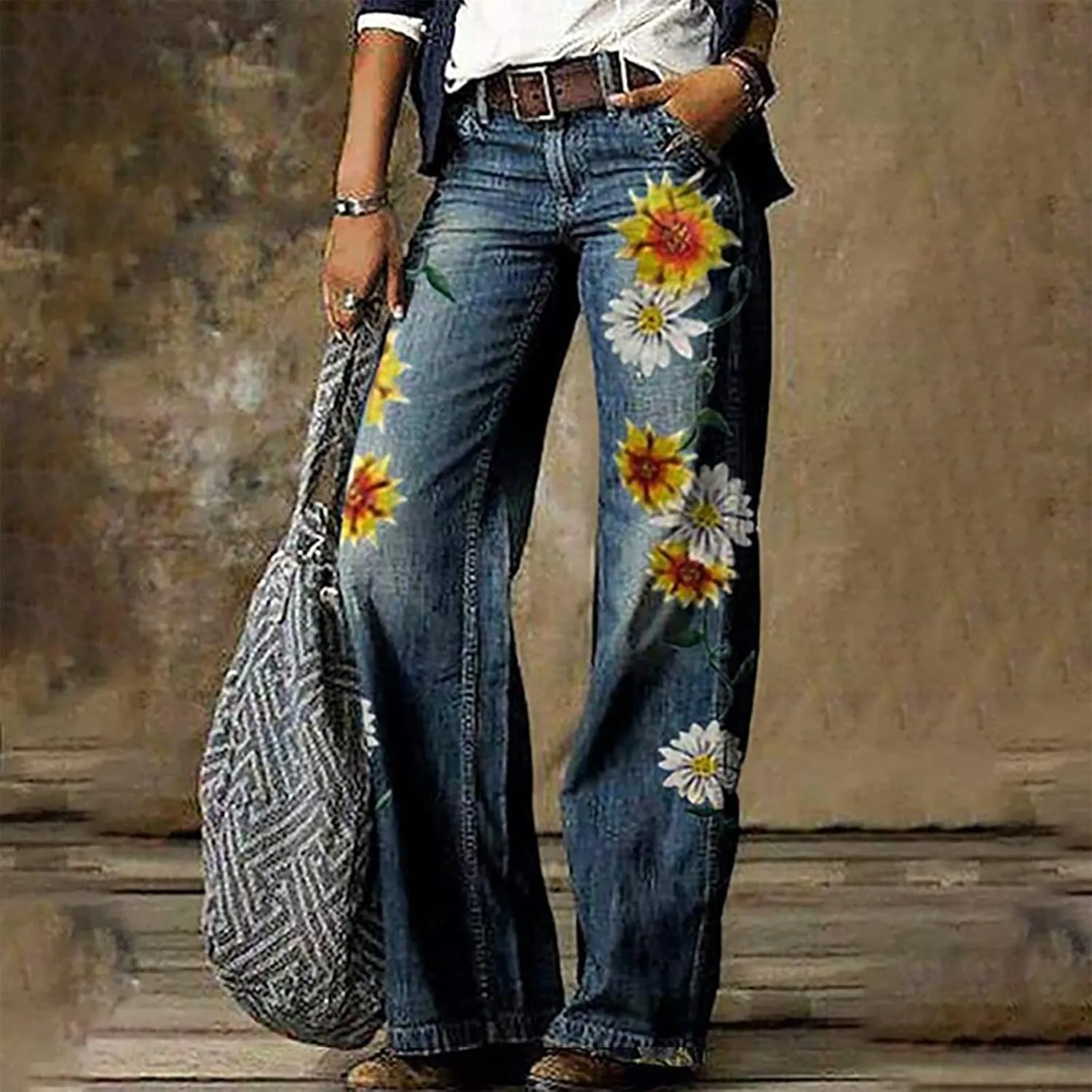 Women Fashion Retro Literature and Print Casual Loose Pants Plus Size Loose Pants Fall &Winter Outfits