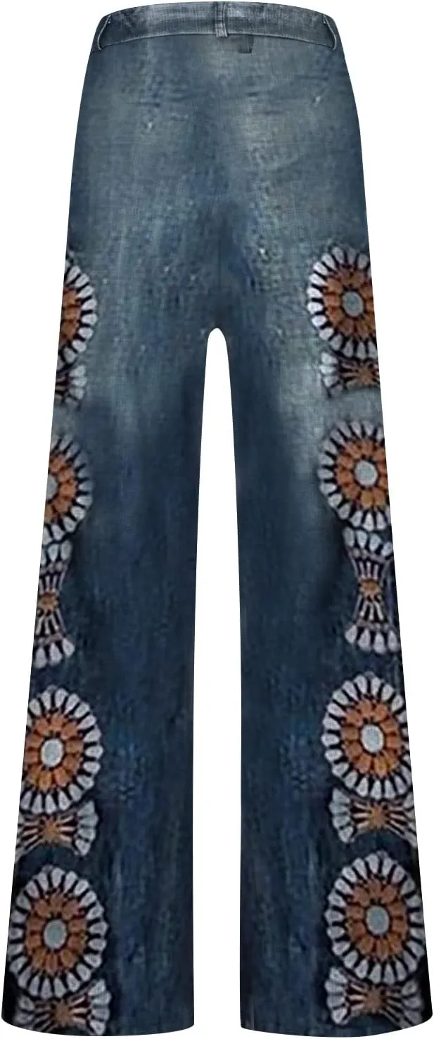 Women Fashion Retro Literature and Print Casual Loose Pants Plus Size Loose Pants Fall &Winter Outfits