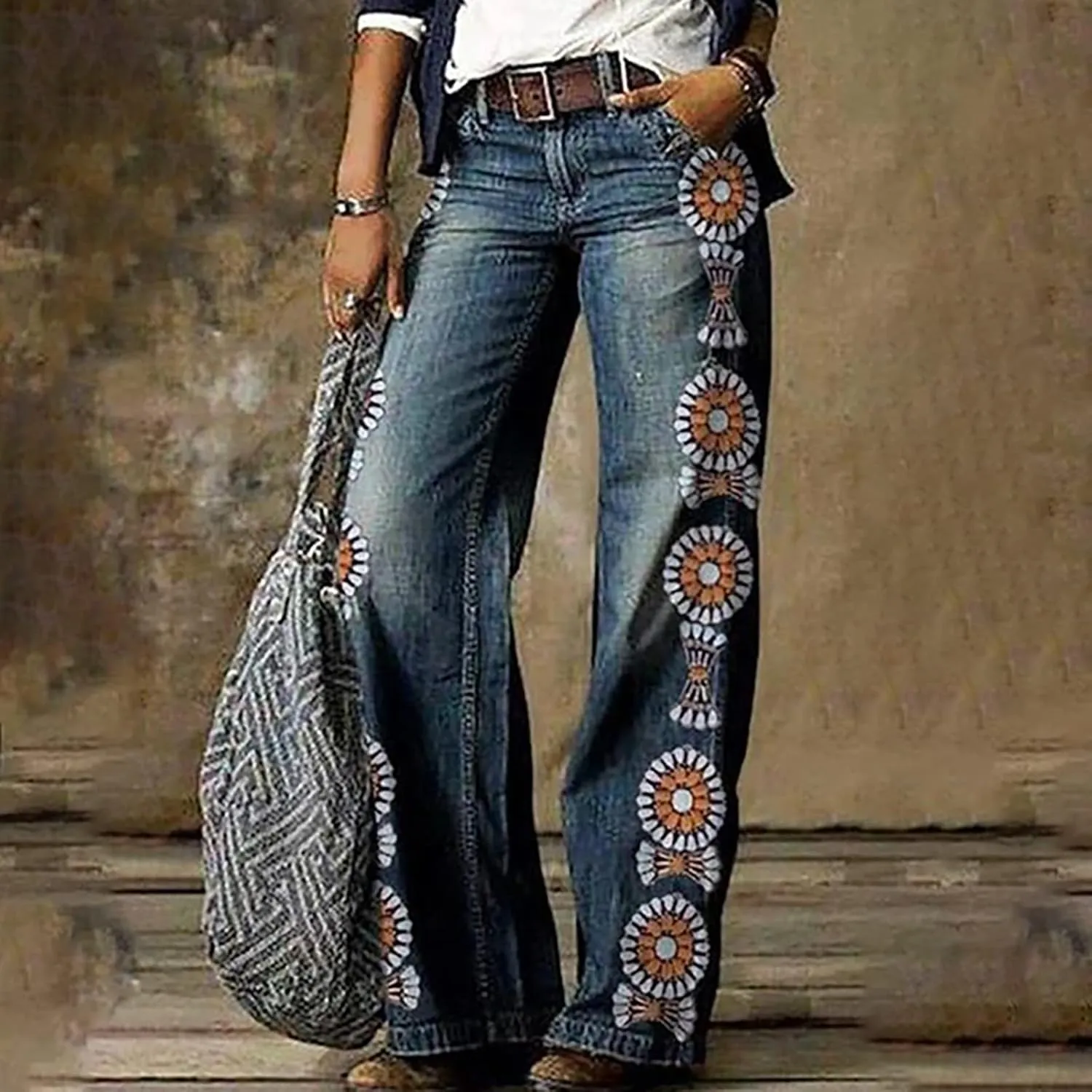 Women Fashion Retro Literature and Print Casual Loose Pants Plus Size Loose Pants Fall &Winter Outfits
