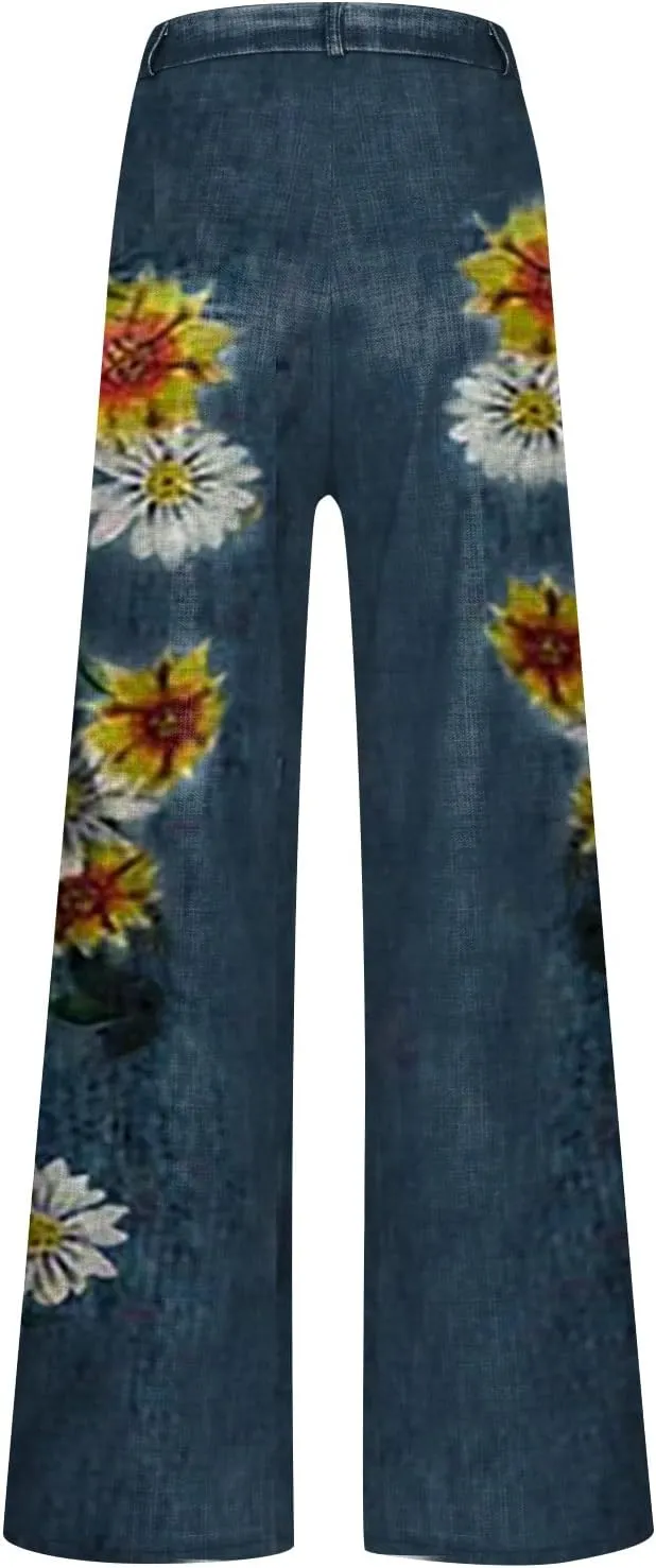 Women Fashion Retro Literature and Print Casual Loose Pants Plus Size Loose Pants Fall &Winter Outfits
