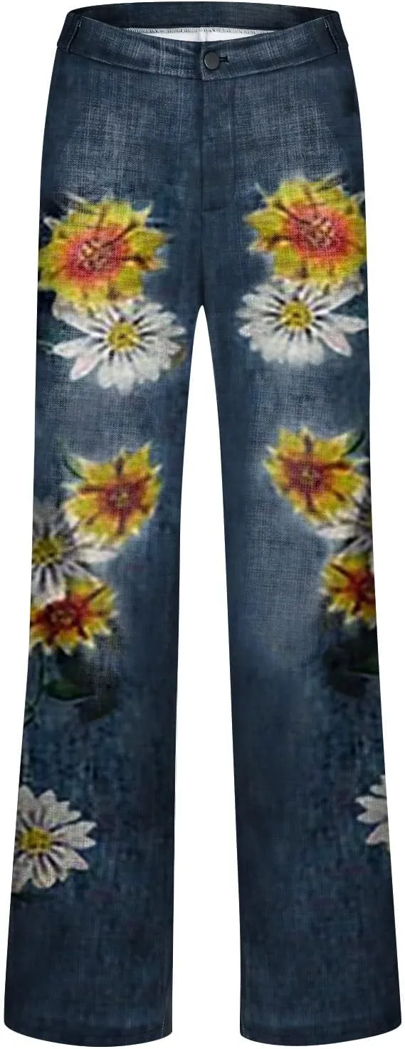 Women Fashion Retro Literature and Print Casual Loose Pants Plus Size Loose Pants Fall &Winter Outfits