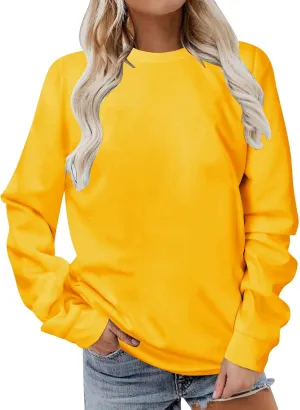 Women Fashion Solid Color Sweatshirts Fleece Long Sleeve Hoodie Crew Neck Pullover Top Loose Casual Clothes