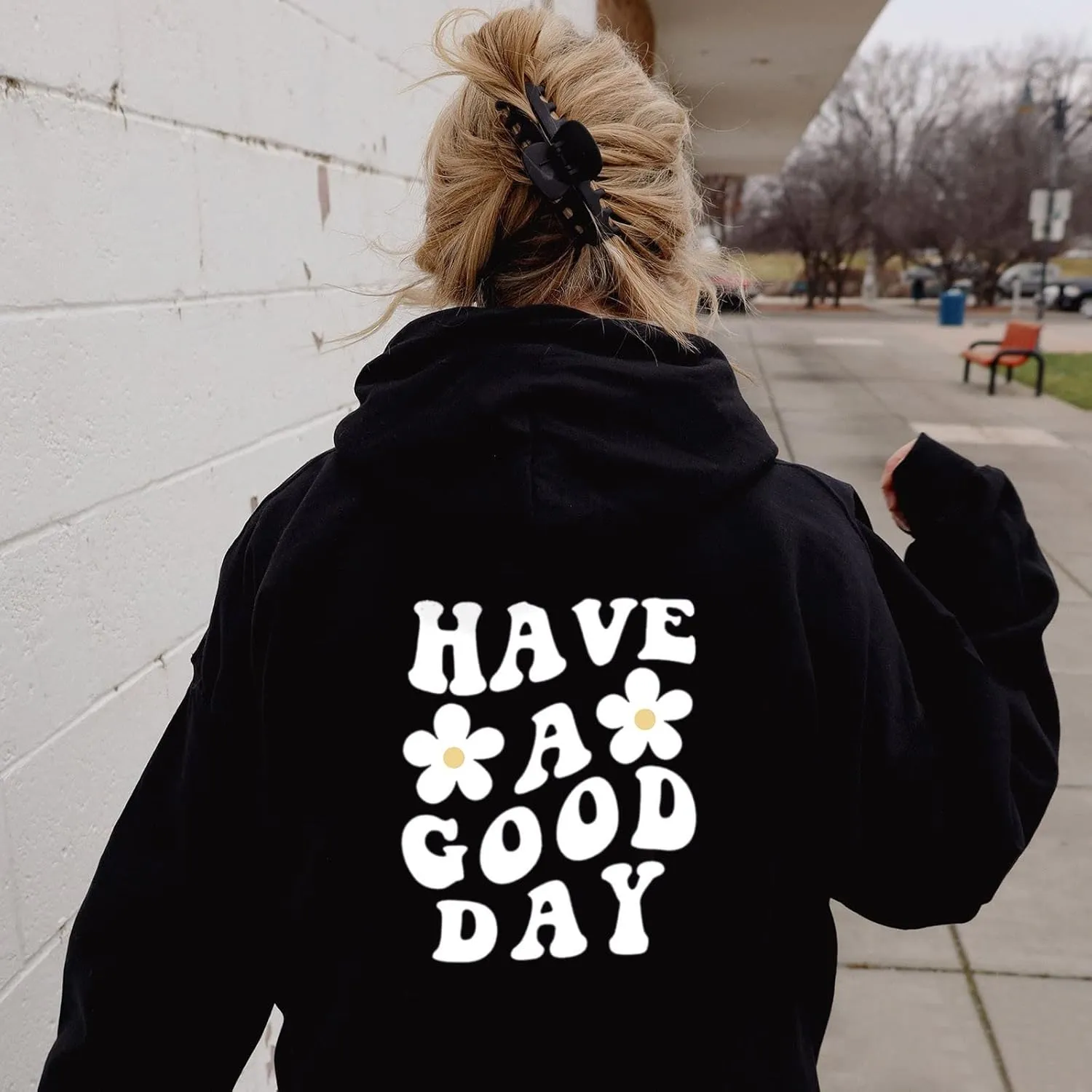 Women Oversized Fleece Hoodie Sweatshirt Floral Slogan Letter Graphic Outfits Drop Shoulder Drawstring tops
