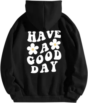 Women Oversized Fleece Hoodie Sweatshirt Floral Slogan Letter Graphic Outfits Drop Shoulder Drawstring tops