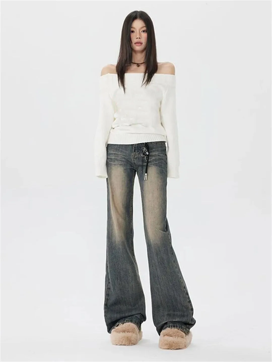 Women Retro Jeans Wide Leg Pants Loose Straight Jeans Versatile High Waist Trousers