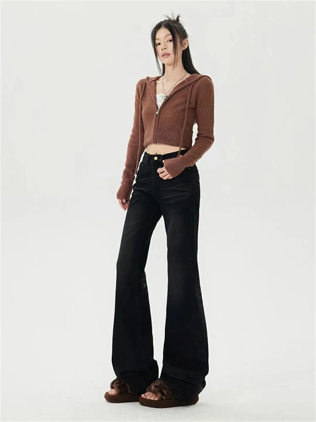 Women Retro Jeans Wide Leg Pants Loose Straight Jeans Versatile High Waist Trousers