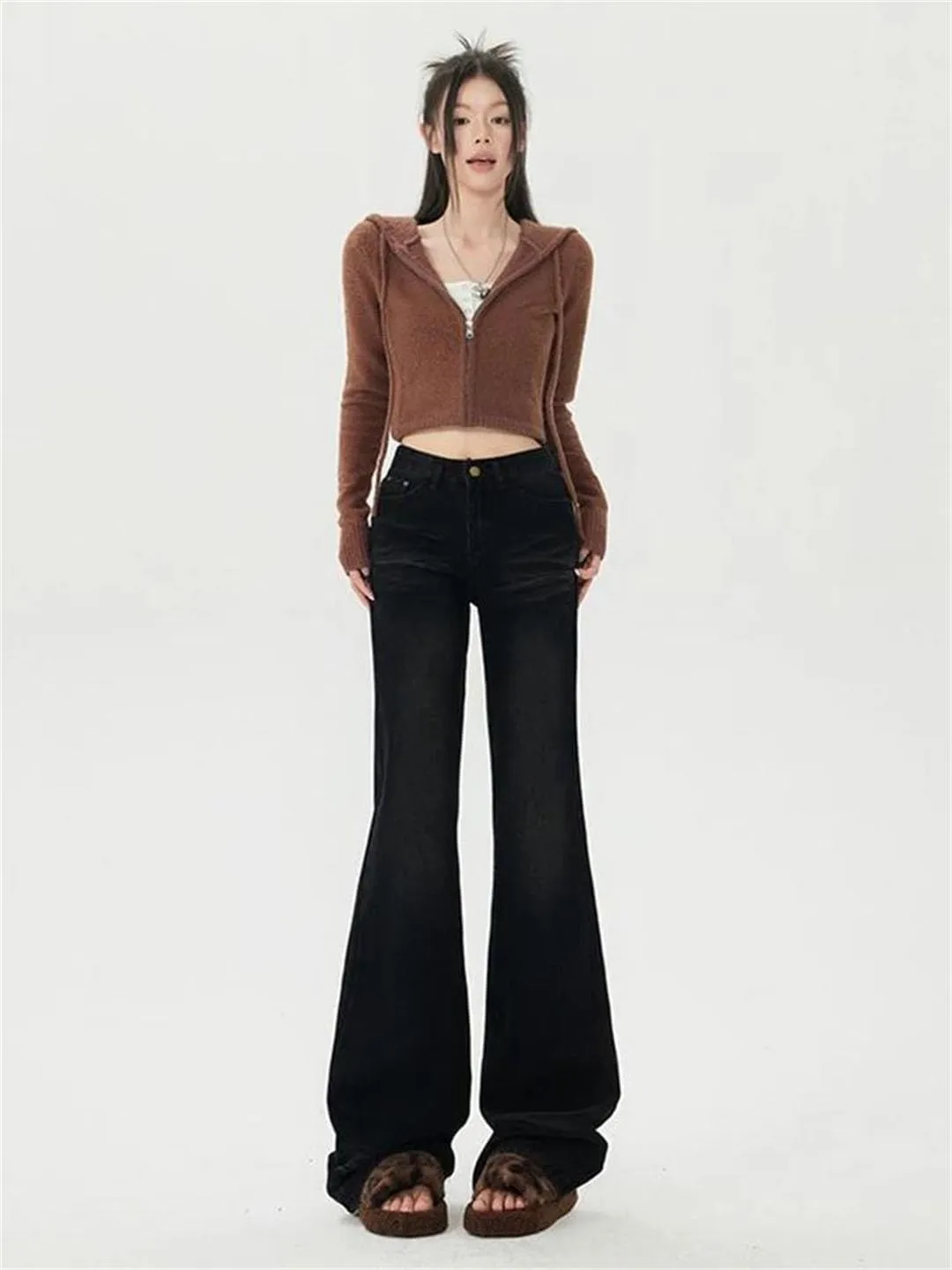 Women Retro Jeans Wide Leg Pants Loose Straight Jeans Versatile High Waist Trousers