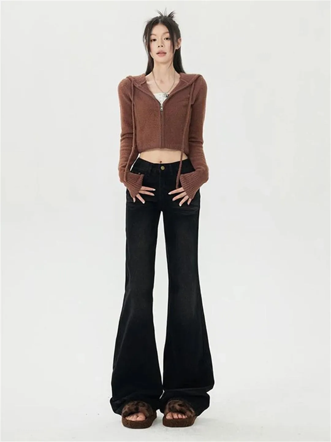 Women Retro Jeans Wide Leg Pants Loose Straight Jeans Versatile High Waist Trousers