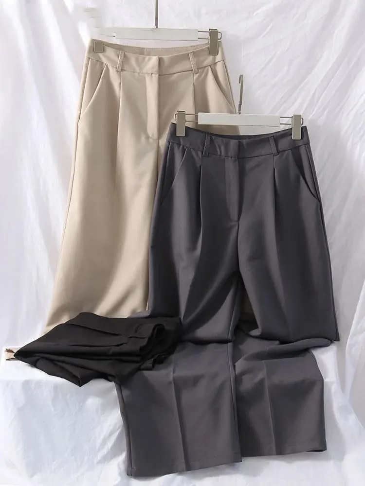 Women' S Loose Pants Straight Leg Long Trousers Autumn High Waist Suit Pants