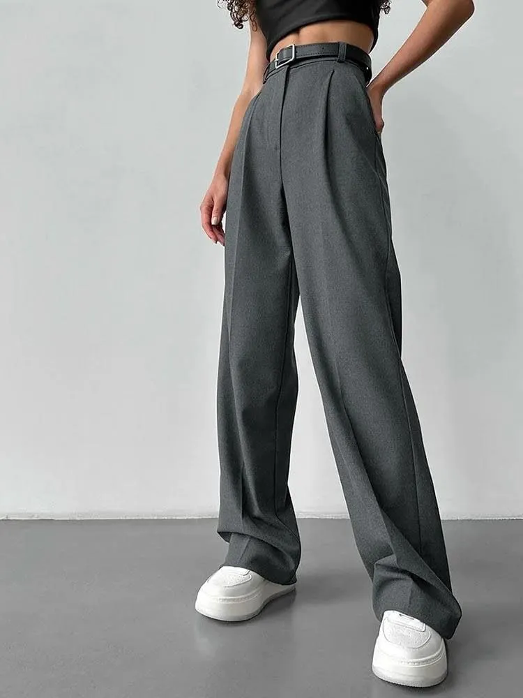 Women' S Loose Pants Straight Leg Long Trousers Autumn High Waist Suit Pants