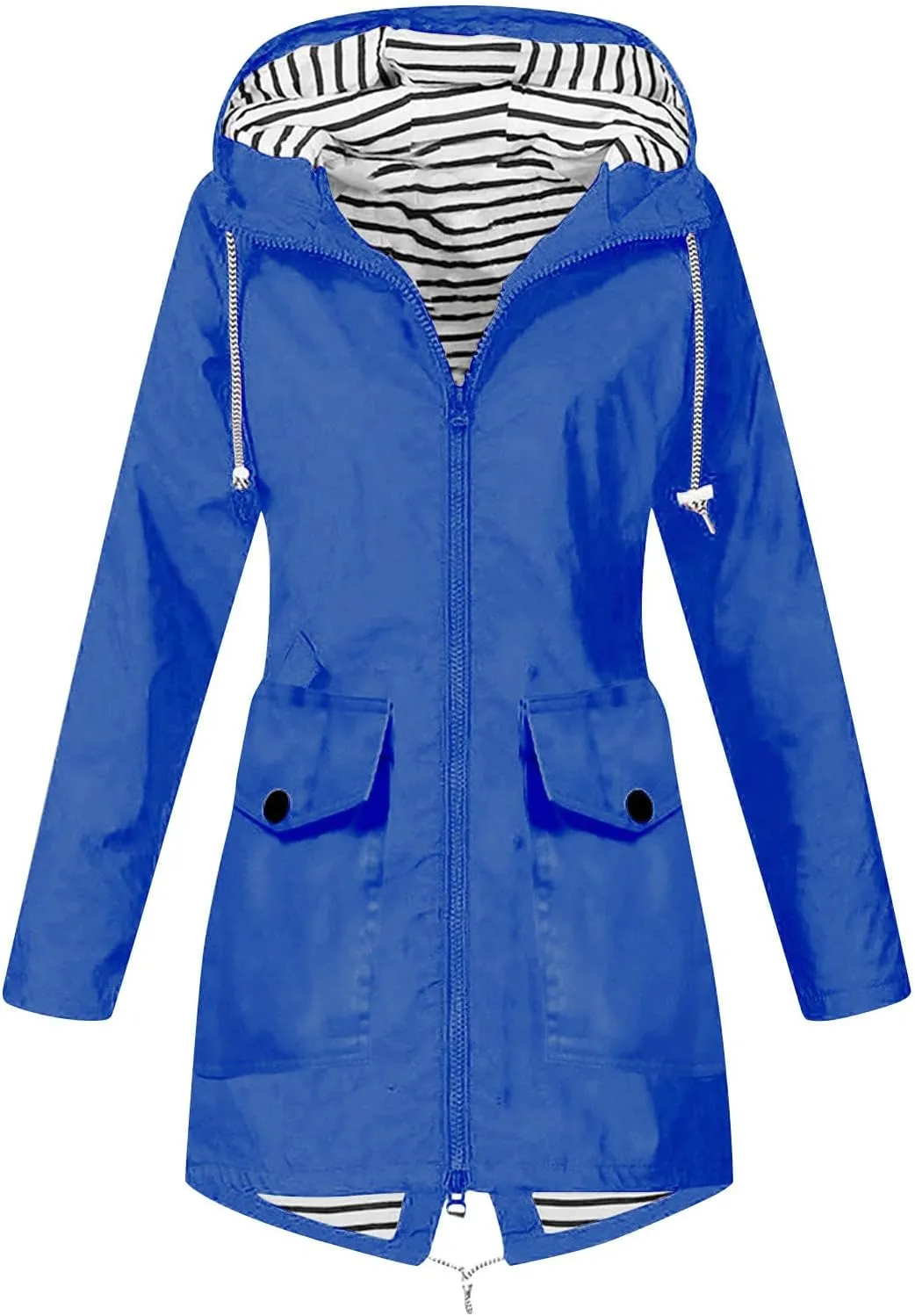 Women Solid Rain Jacket Outdoor Hooded Windproof Coat Fall Winter Casual Coats Plus Size Zip Up Hoodie Outwear