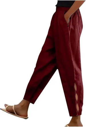 Women Straight Leg Pants High Waisted Stretchy Business Work Casual Trousers Lightweight Baggy Beachwear with Pockets