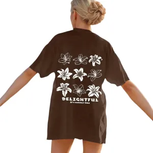 Women Summer Beach Oversized Tops Flowers Print Crew Neck Short Sleeve Coconut Tree T Shirt Funny Graphic Tees