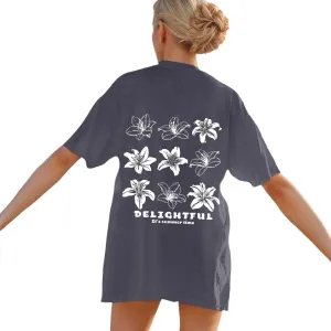 Women Summer Beach Oversized Tops Flowers Print Crew Neck Short Sleeve Coconut Tree T Shirt Funny Graphic Tees