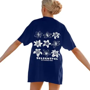 Women Summer Beach Oversized Tops Flowers Print Crew Neck Short Sleeve Coconut Tree T Shirt Funny Graphic Tees