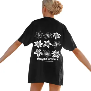 Women Summer Beach Oversized Tops Flowers Print Crew Neck Short Sleeve Coconut Tree T Shirt Funny Graphic Tees