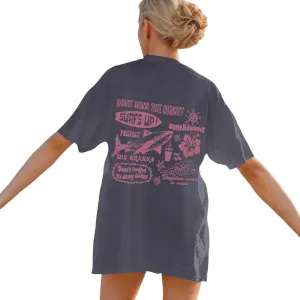 Women Summer Beach Oversized Tops Flowers Print Crew Neck Short Sleeve Coconut Tree T Shirt Funny Graphic Tees