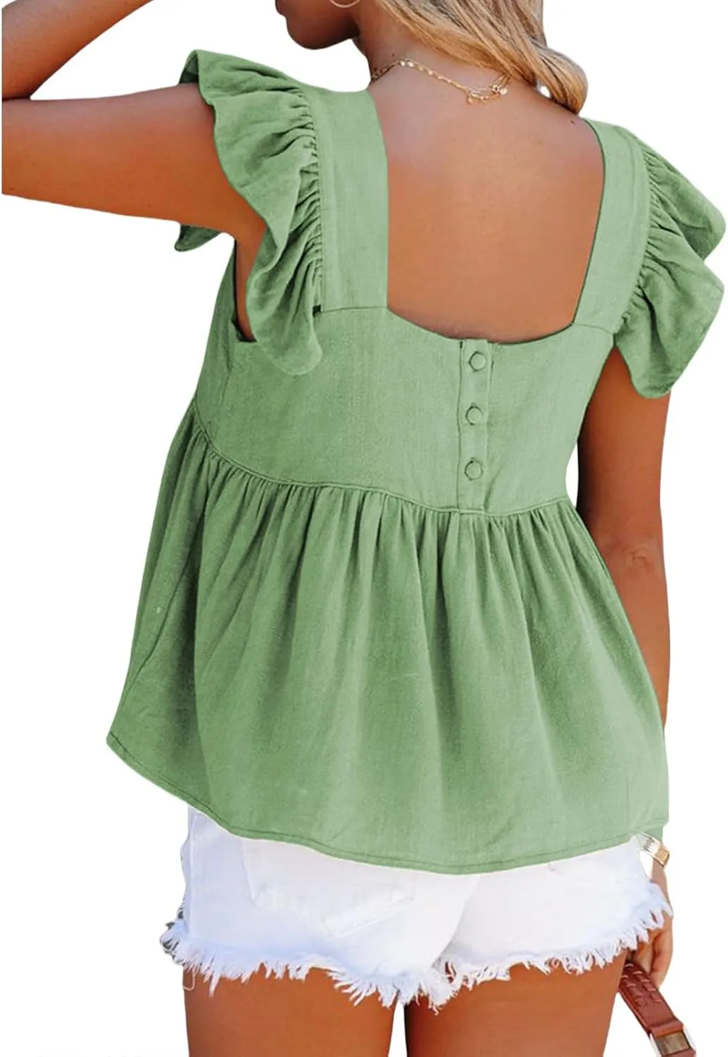 Women Summer Tops Square Neck Ruffles Sleeveless Tank Top Peplum Blouse Cute Backless Babydoll Tees
