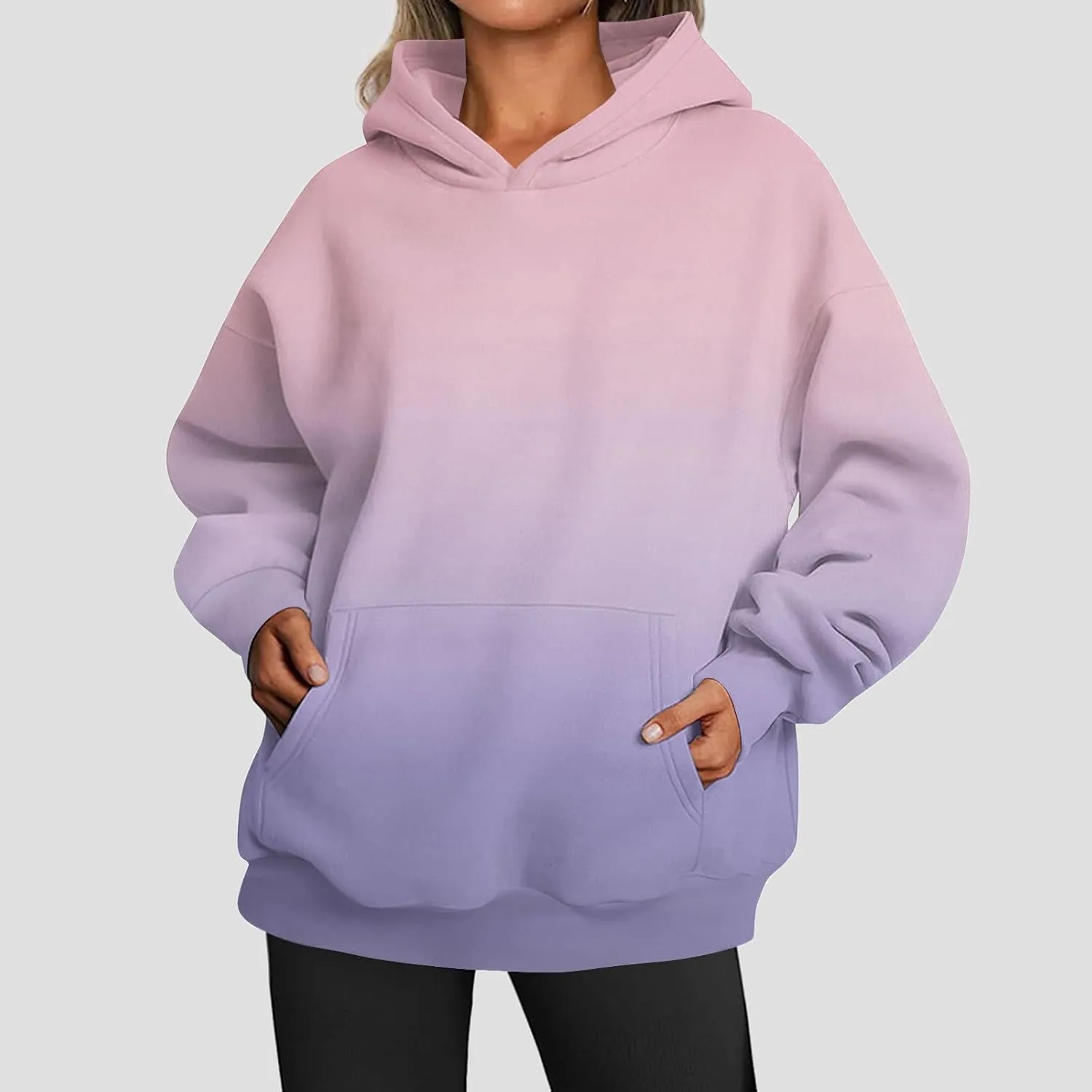 Women's 2024 Fashion Sweatshirts Drawstring Long Sleeve Oversized Hoodies Dye Pullover Outfits with Pockets