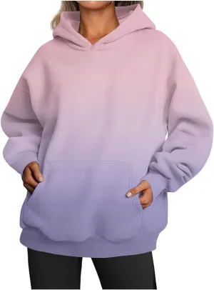 Women's 2024 Fashion Sweatshirts Drawstring Long Sleeve Oversized Hoodies Dye Pullover Outfits with Pockets