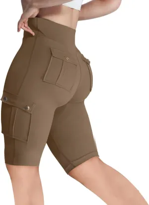 Women's Butt Lifting Biker Shorts High Waist Cargo Yoga Pants Stretch Joggers Leggings Sweatpants with Flap Pocket