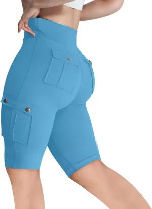 Women's Butt Lifting Biker Shorts High Waist Cargo Yoga Pants Stretch Joggers Leggings Sweatpants with Flap Pocket