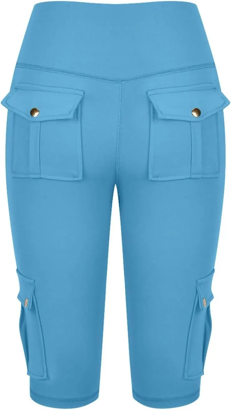 Women's Butt Lifting Biker Shorts High Waist Cargo Yoga Pants Stretch Joggers Leggings Sweatpants with Flap Pocket