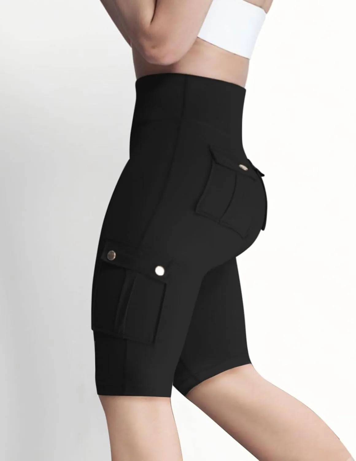 Women's Butt Lifting Biker Shorts High Waist Cargo Yoga Pants Stretch Joggers Leggings Sweatpants with Flap Pocket