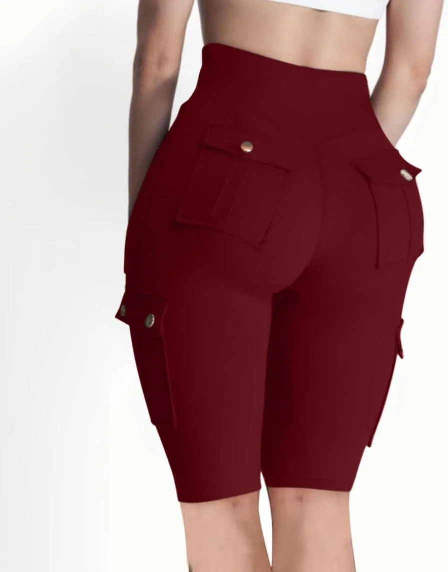 Women's Butt Lifting Biker Shorts High Waist Cargo Yoga Pants Stretch Joggers Leggings Sweatpants with Flap Pocket