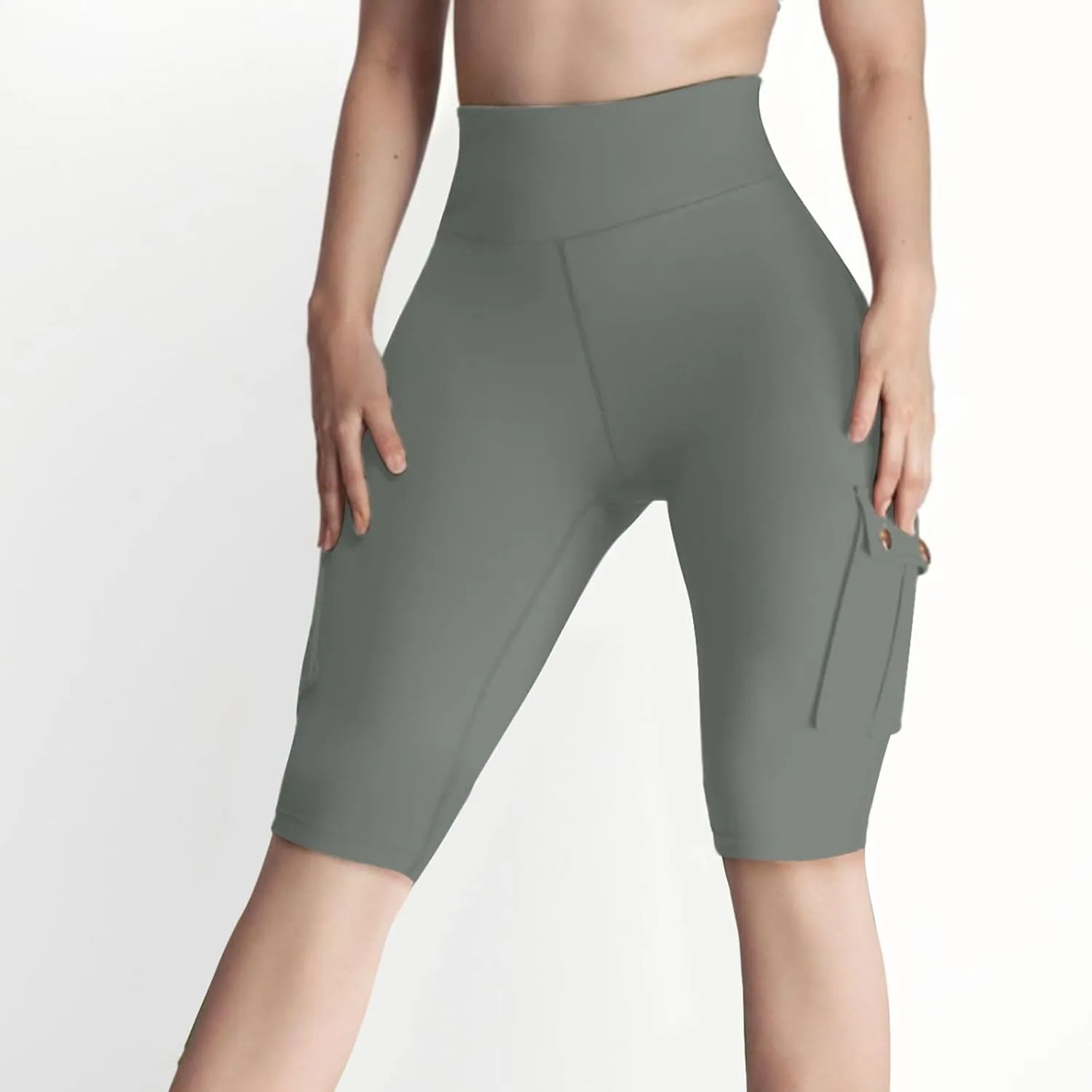 Women's Butt Lifting Biker Shorts High Waist Cargo Yoga Pants Stretch Joggers Leggings Sweatpants with Flap Pocket
