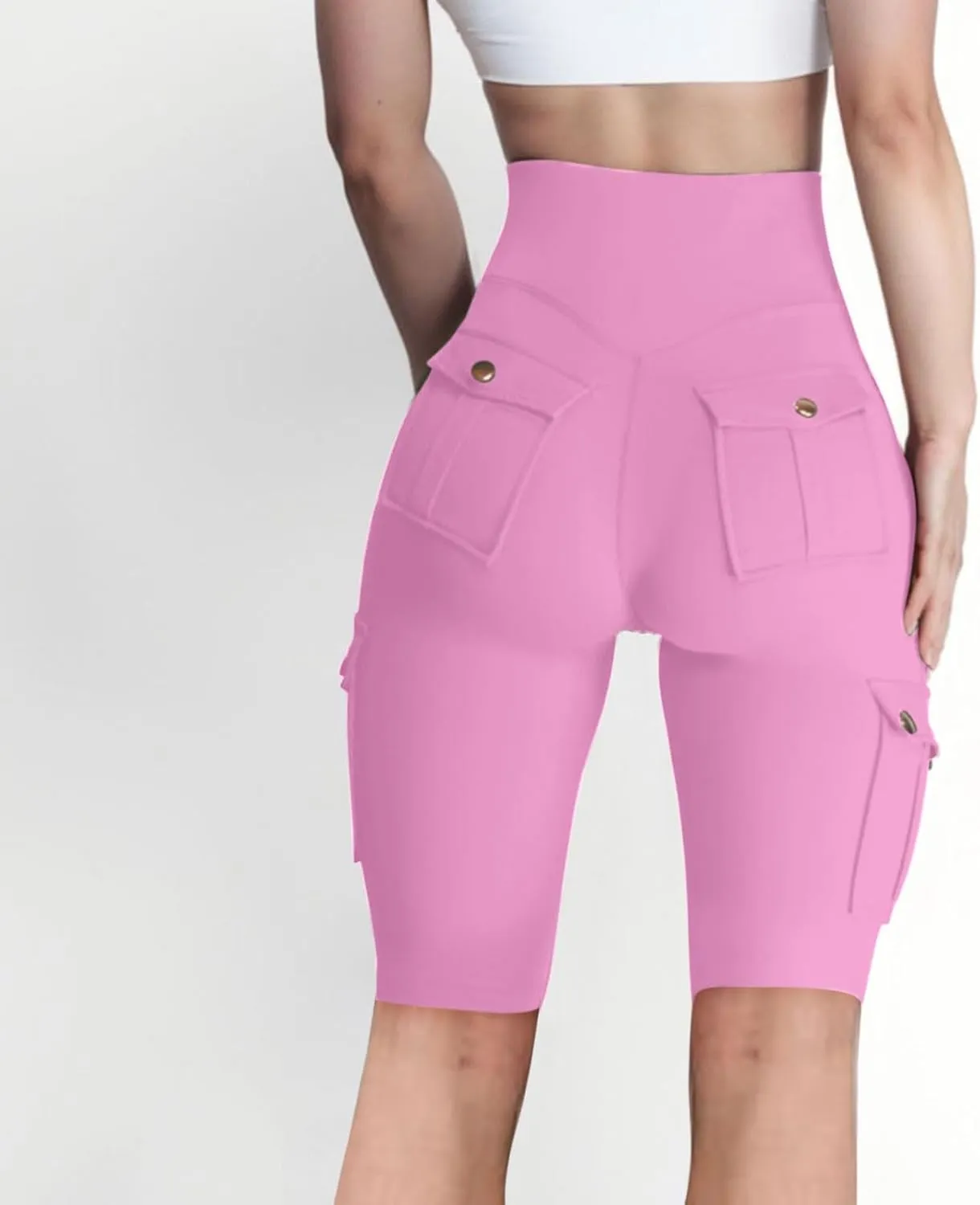 Women's Butt Lifting Biker Shorts High Waist Cargo Yoga Pants Stretch Joggers Leggings Sweatpants with Flap Pocket