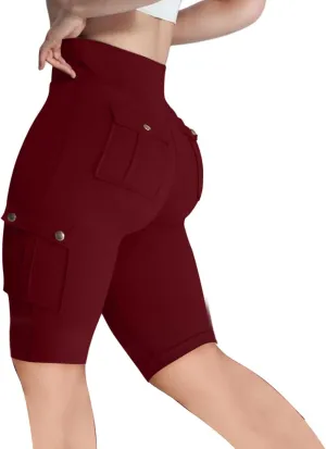 Women's Butt Lifting Biker Shorts High Waist Cargo Yoga Pants Stretch Joggers Leggings Sweatpants with Flap Pocket