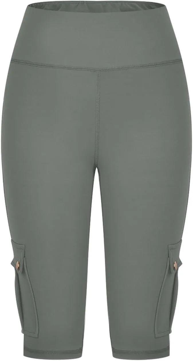 Women's Butt Lifting Biker Shorts High Waist Cargo Yoga Pants Stretch Joggers Leggings Sweatpants with Flap Pocket