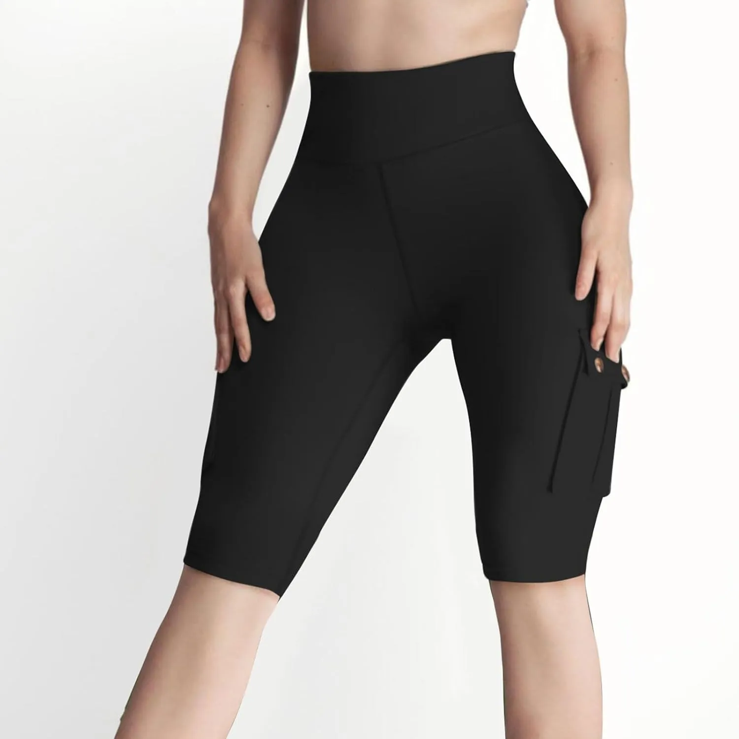 Women's Butt Lifting Biker Shorts High Waist Cargo Yoga Pants Stretch Joggers Leggings Sweatpants with Flap Pocket