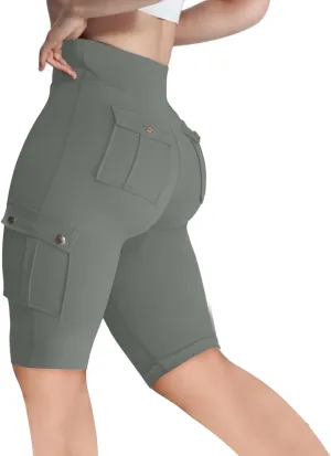 Women's Butt Lifting Biker Shorts High Waist Cargo Yoga Pants Stretch Joggers Leggings Sweatpants with Flap Pocket